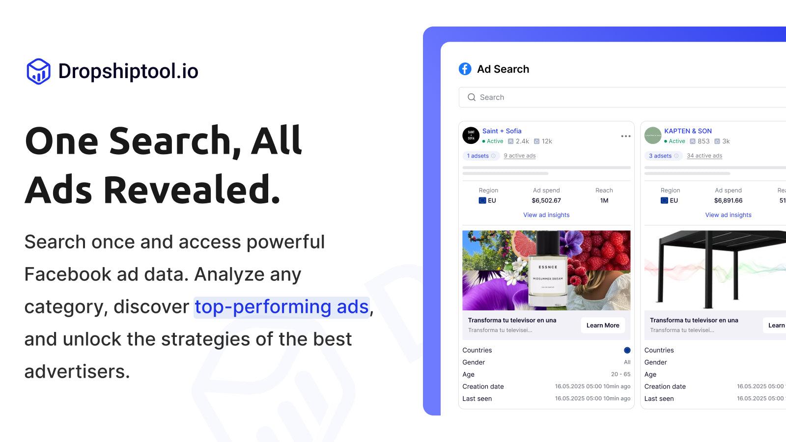 Facebook Ads library for dropshipping products