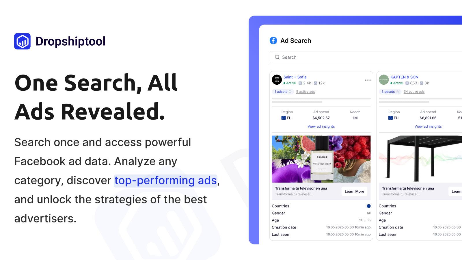 Facebook Ads library for dropshipping products