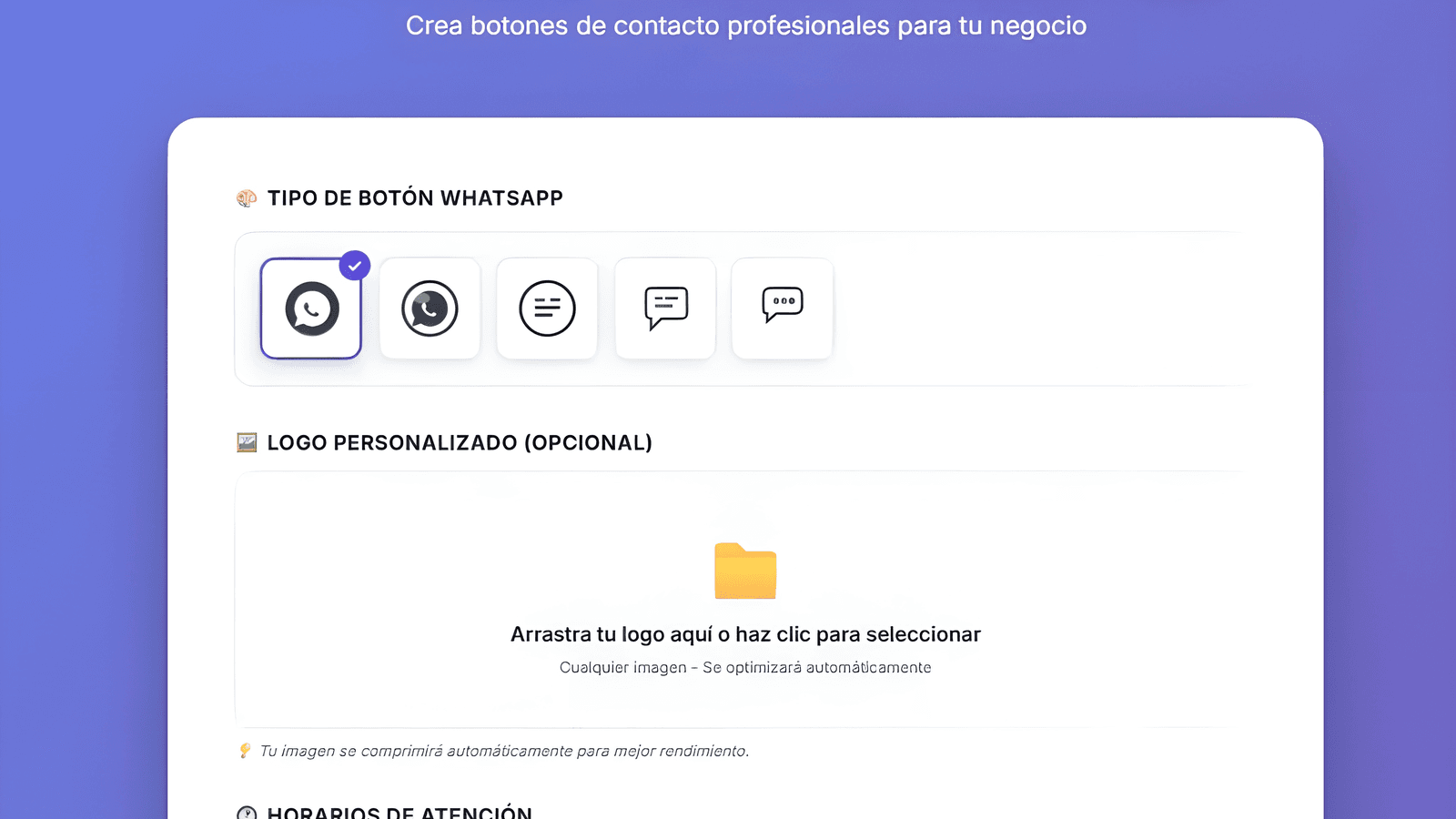 Essential WhatsApp button configuration panel showing button.