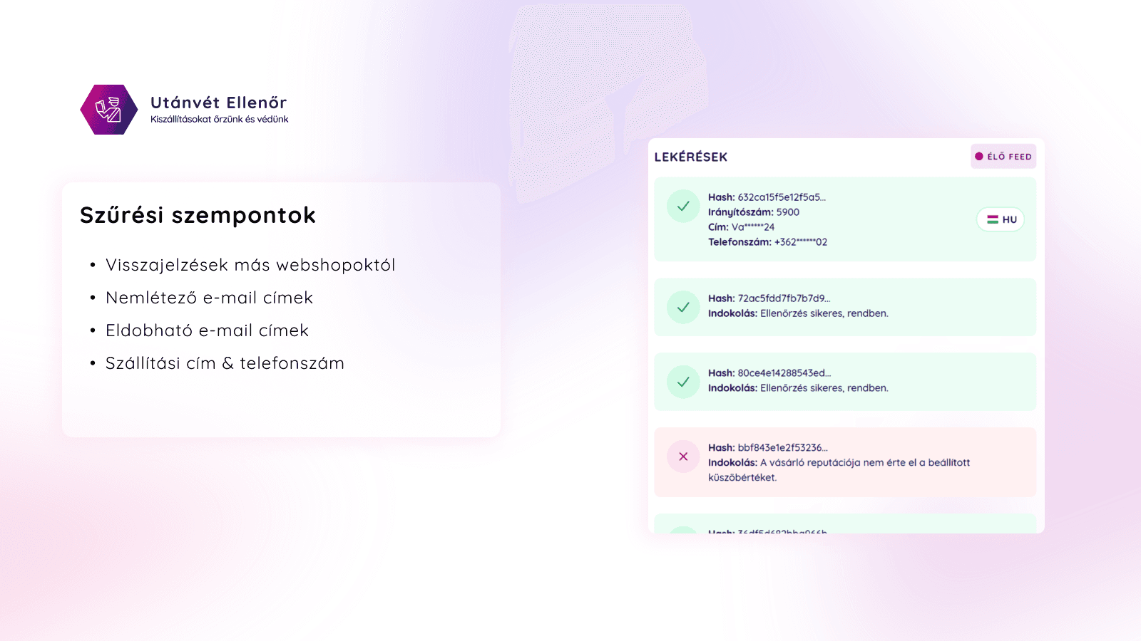 Promotional image of Utánvét Ellenőr website