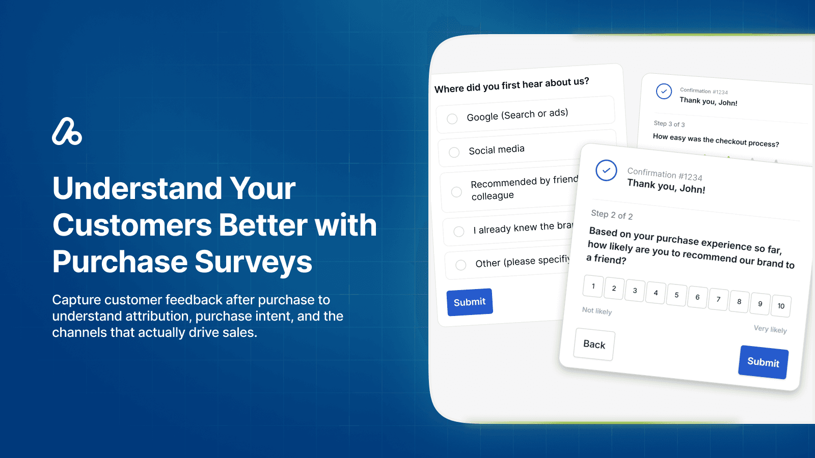 Post-purchase survey shown on the order confirmation page