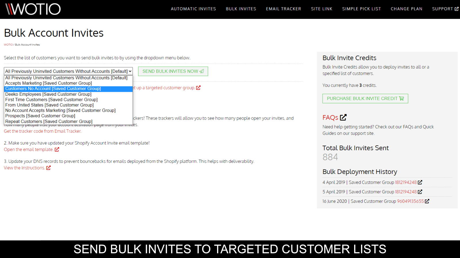 Send bulk account invitations to targeted customer segments.