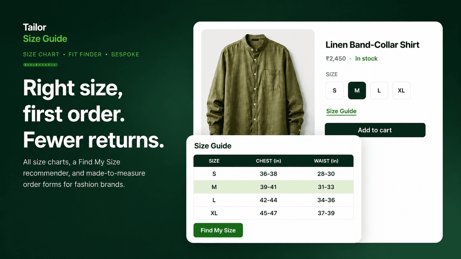 Tailor size guide and size chart app for Shopify with AI fit fin