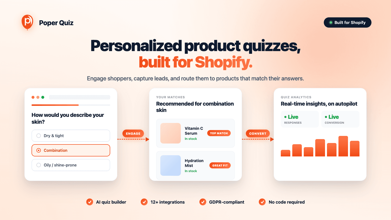 AI product recommendation quiz funnel that captures emails