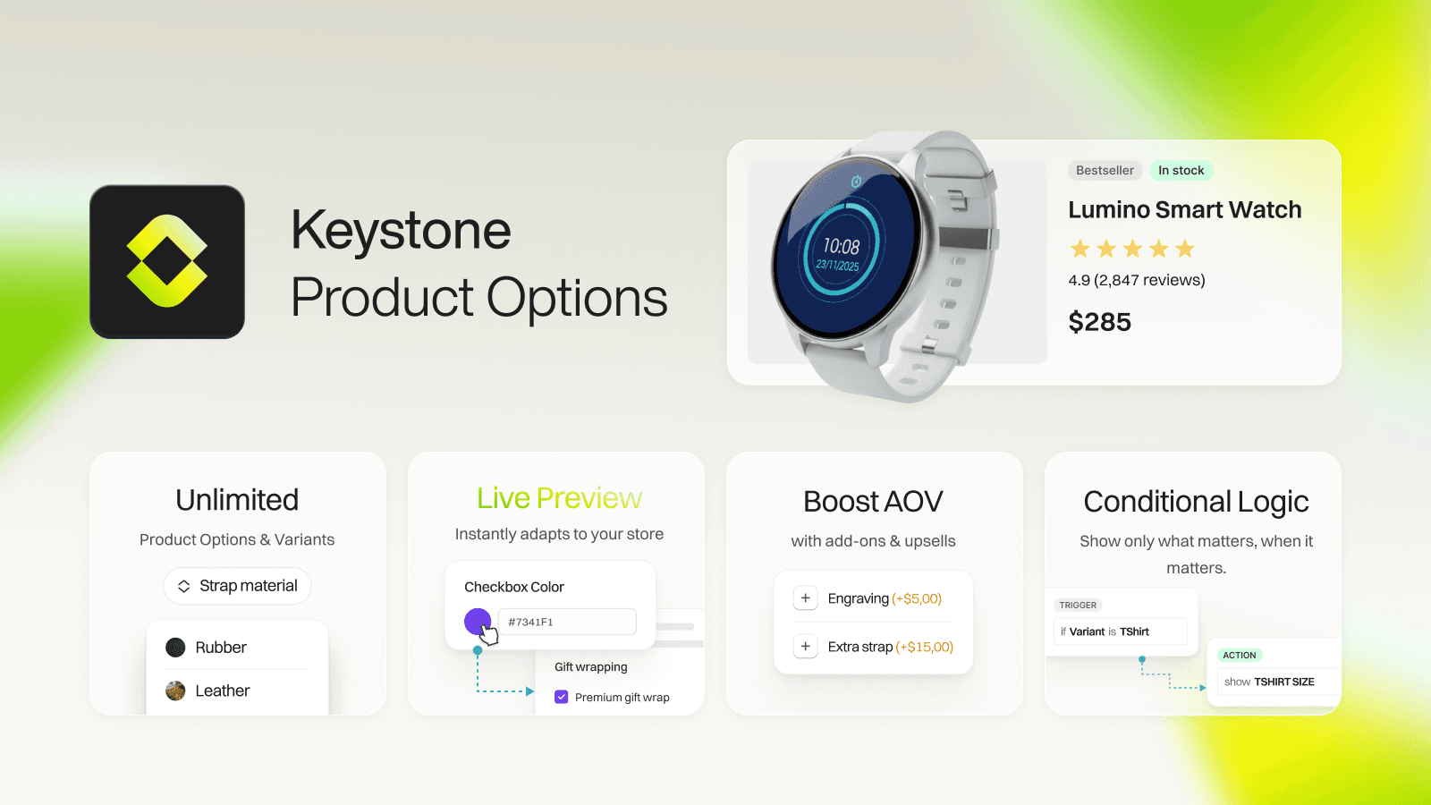 Key Product Options for unlimited product options & variants