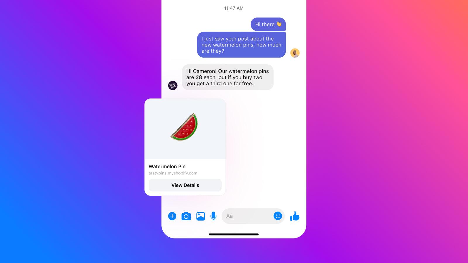 Product card shared in a social message