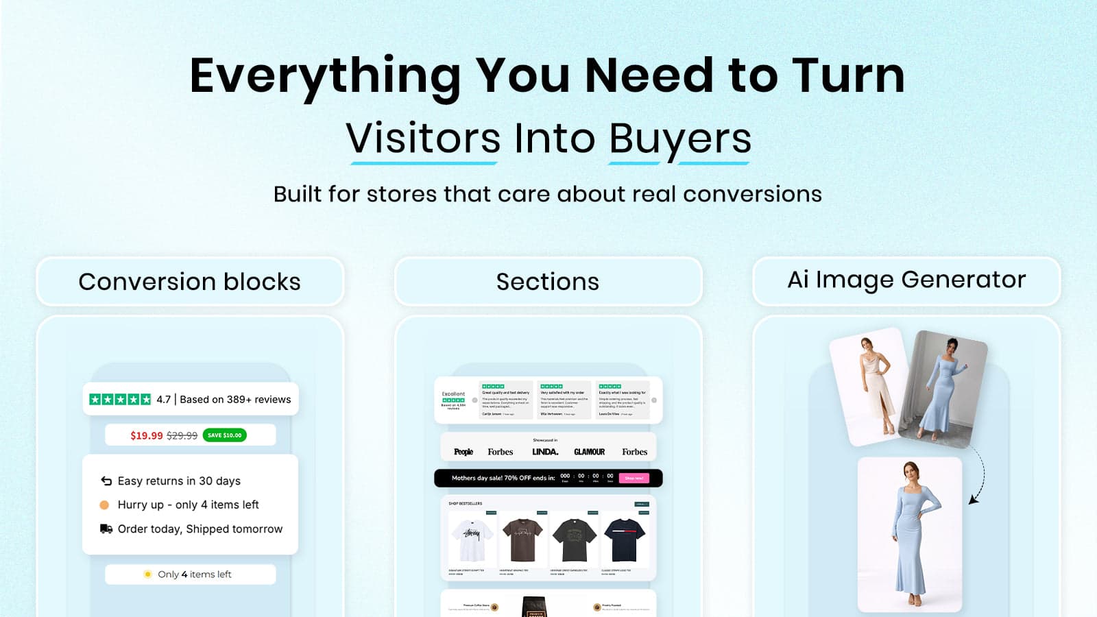 Selluxe app — conversion blocks, sections and AI image generator