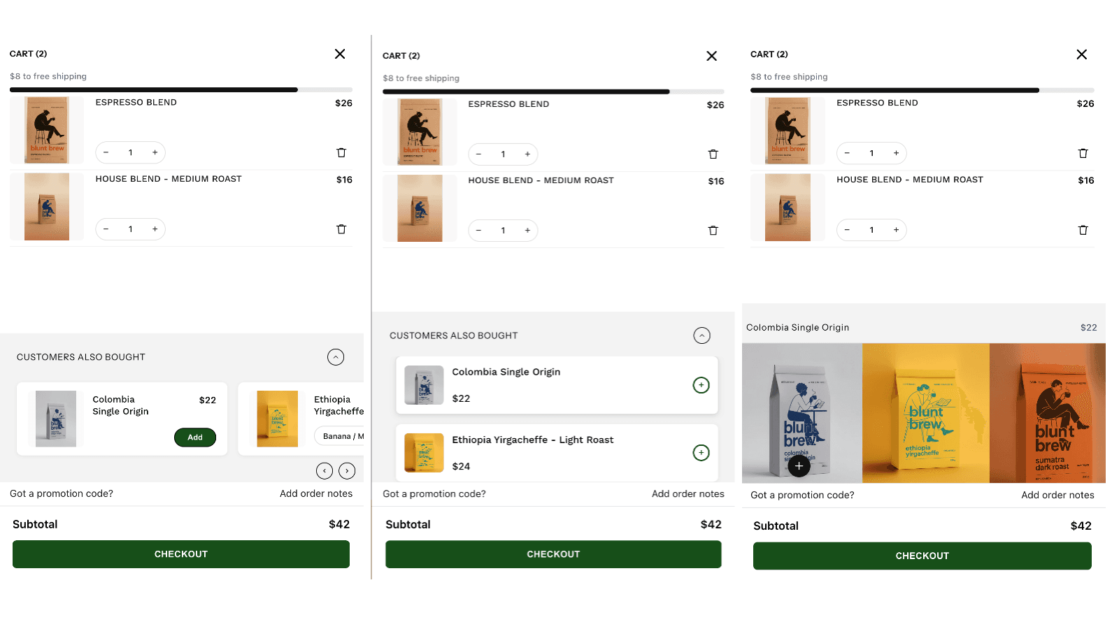 AI cart drawer with product recommendations and shipping bar