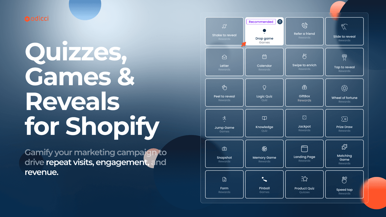 Odicci Shopify app for quizzes, games and reveals