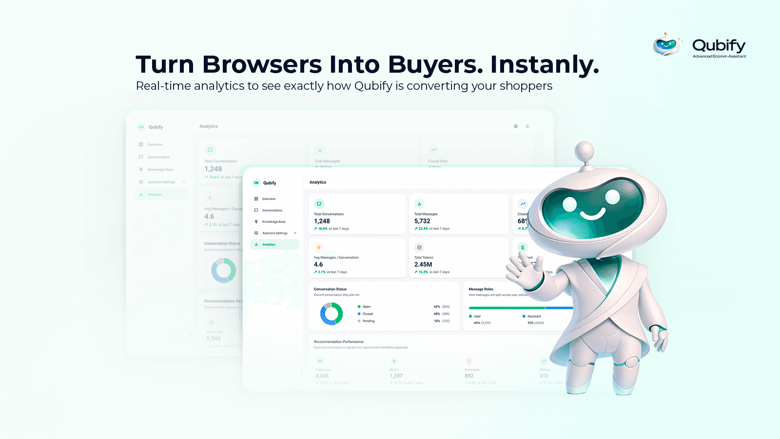 Qubify dashboard with analytics and conversation metrics