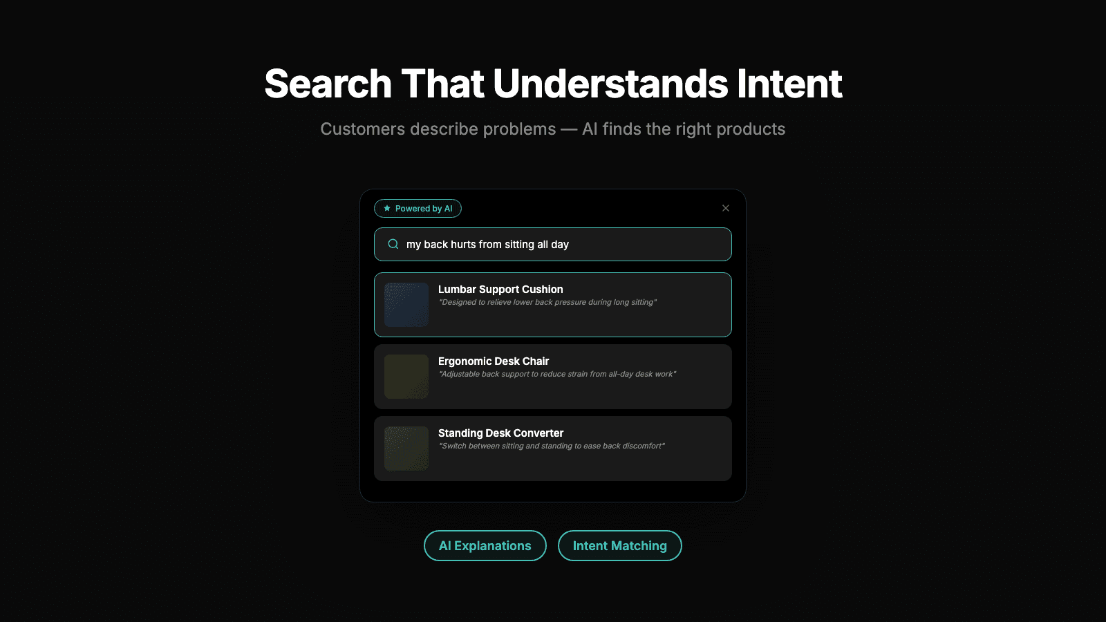 AI search finding products from a problem description