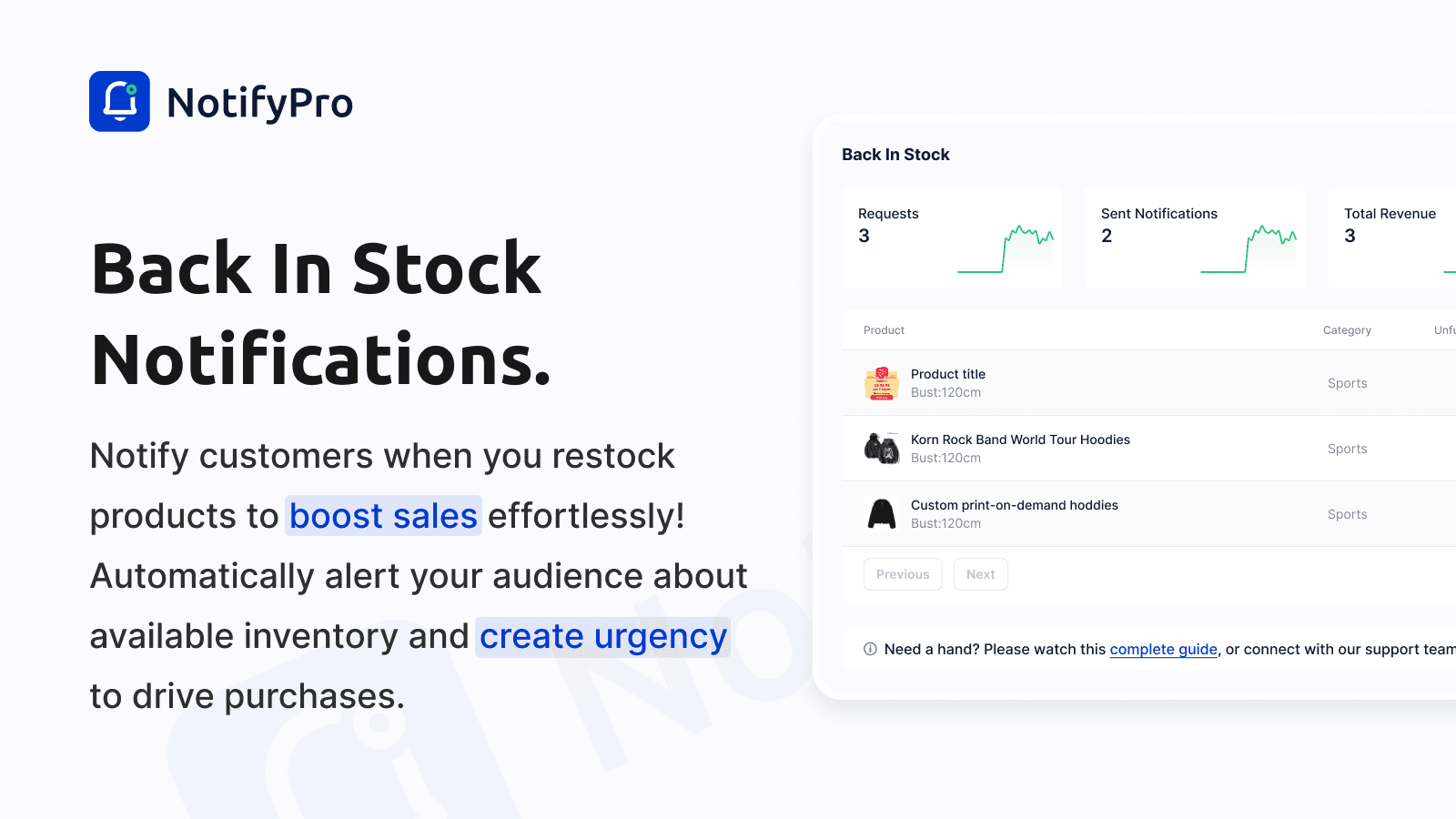 Send Back in stock notifications when items are restocked