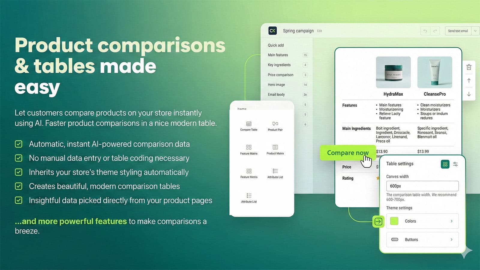 comparekit product comparisons shopify