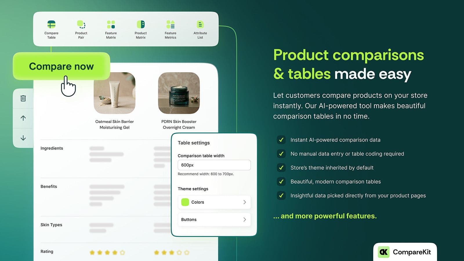 comparekit product comparisons shopify