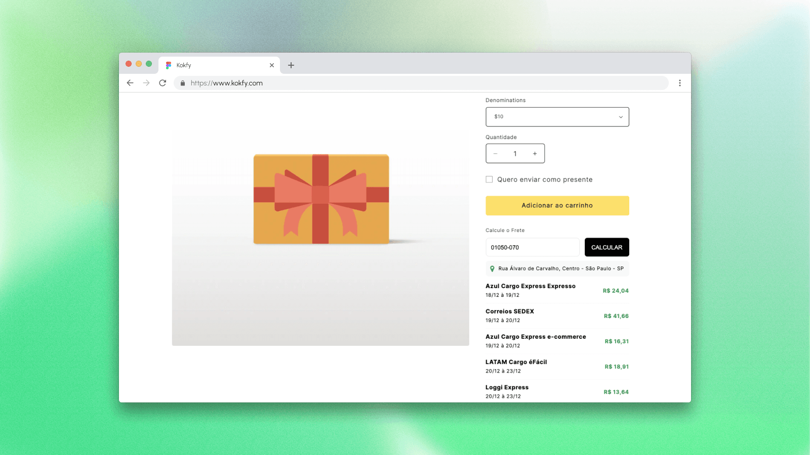 calcular frete no produto shopify