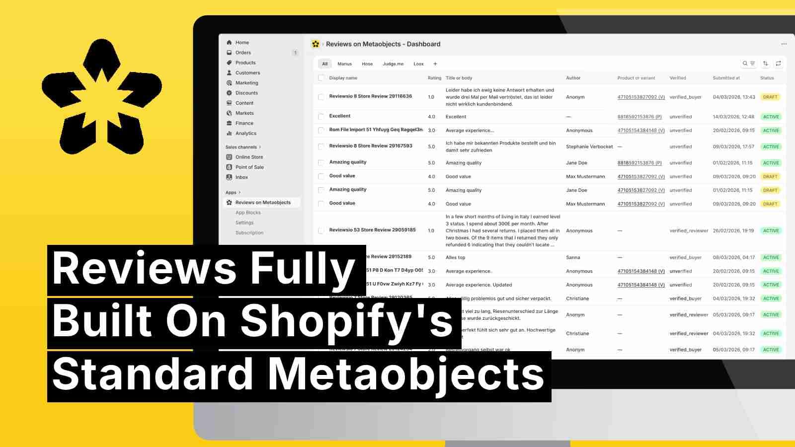 Reviews Fully Built On Shopify's Standard Metaobjects