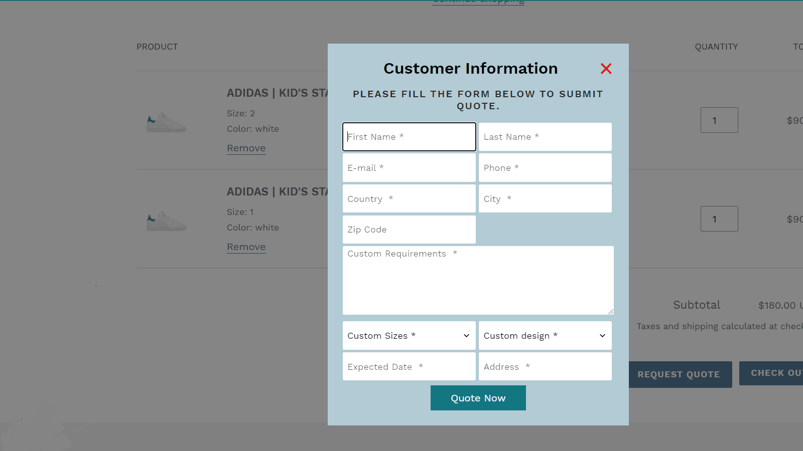 Request a Quote from the store
