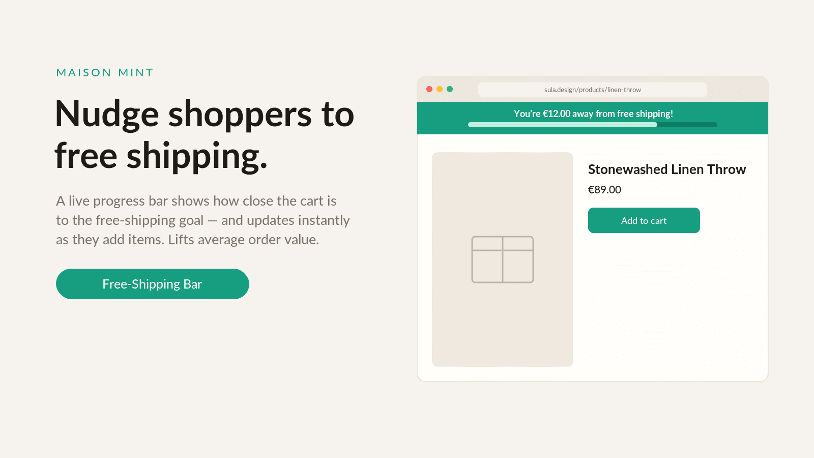 Free-Shipping Bar progress bar shown on a store cart