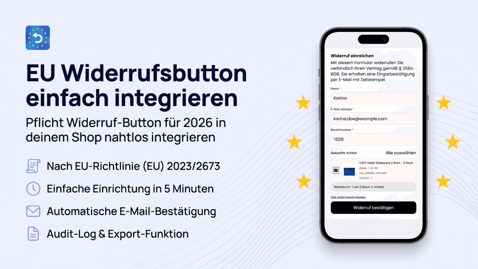 EU Widerrufsbutton nach EU Richtlinie für Online Shops