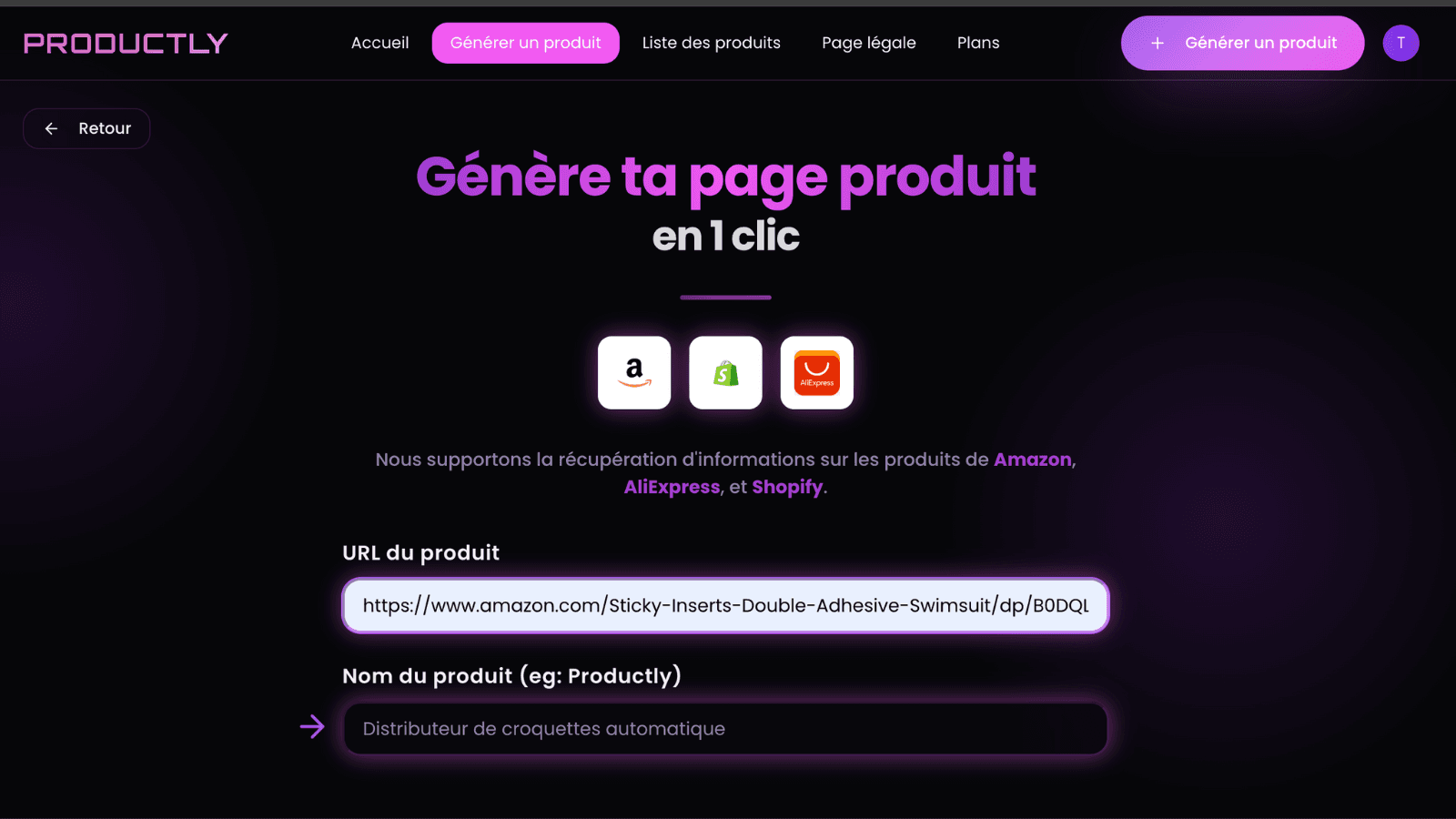 Enter an Amazon, Shopify or Aliexpress URL