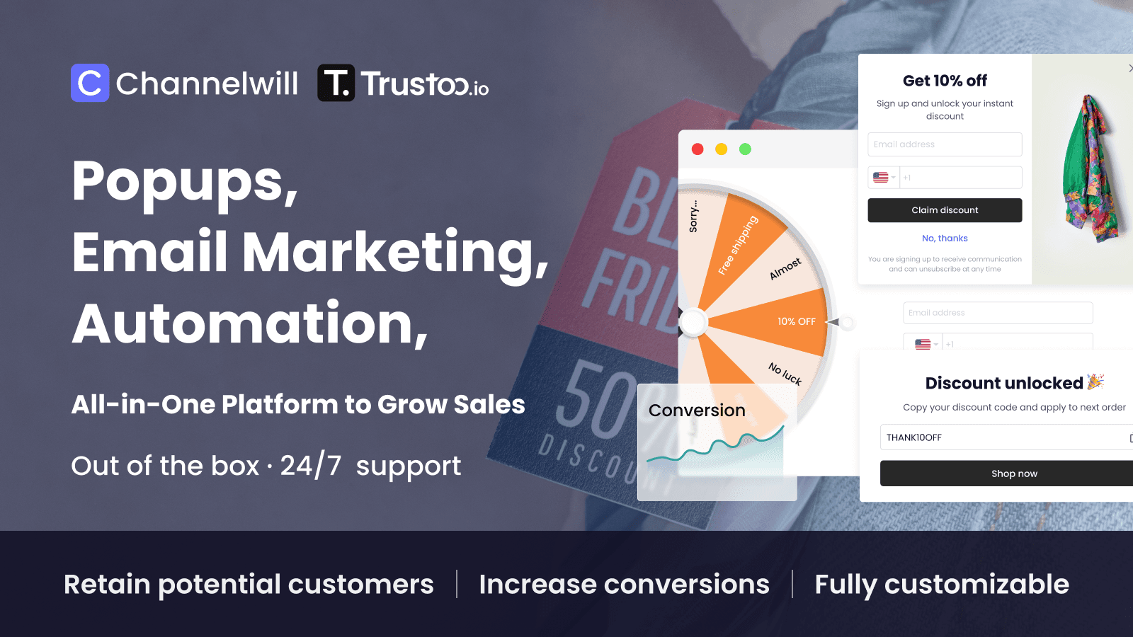 Grow Email & SMS Marketing List · Boost Sales · 24/7 Support