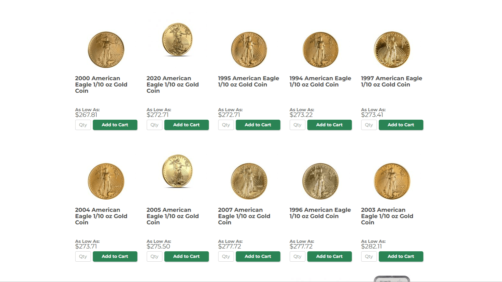 gold coins and bars prices