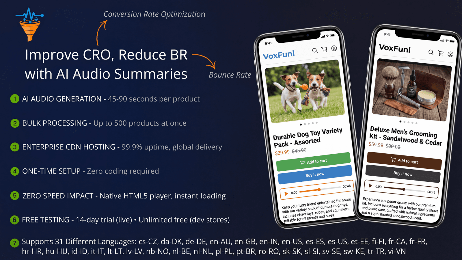 voxfunl-ai-audio product summaries feature list