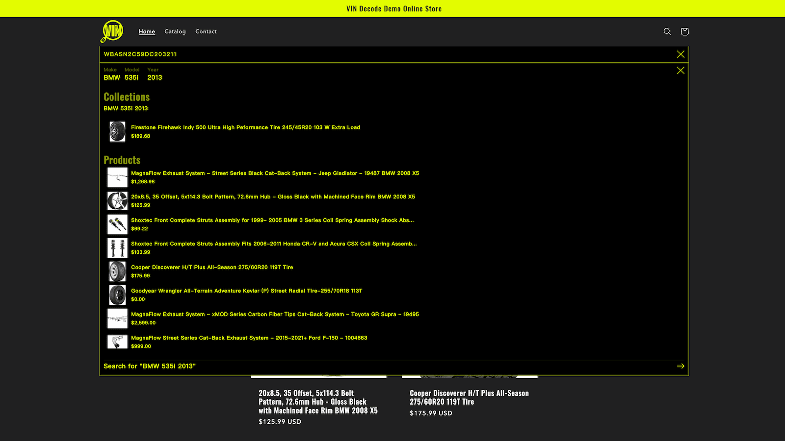 Enter VIN number to search for products and collections