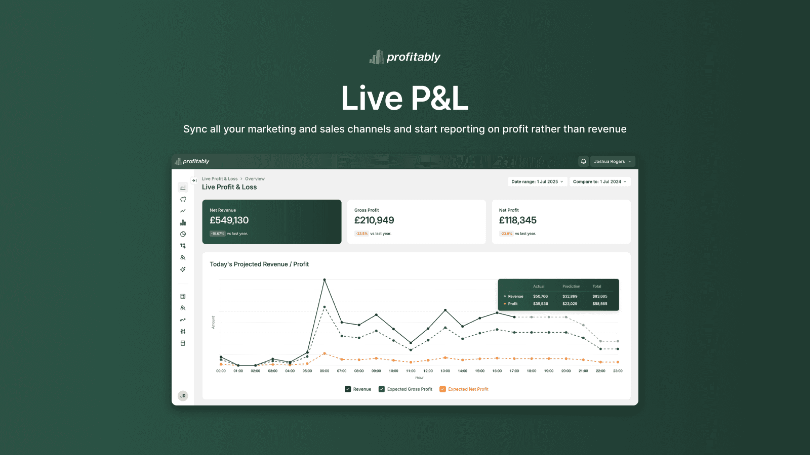→ Live profit and loss view with sales and margin trends