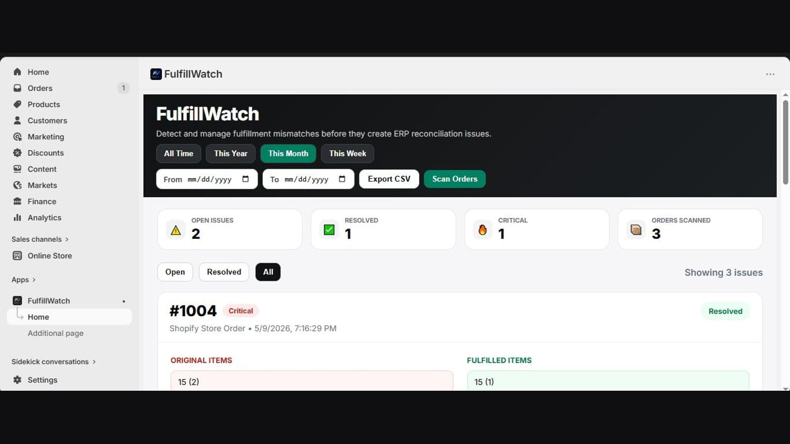 FulfillWatch Dashboard