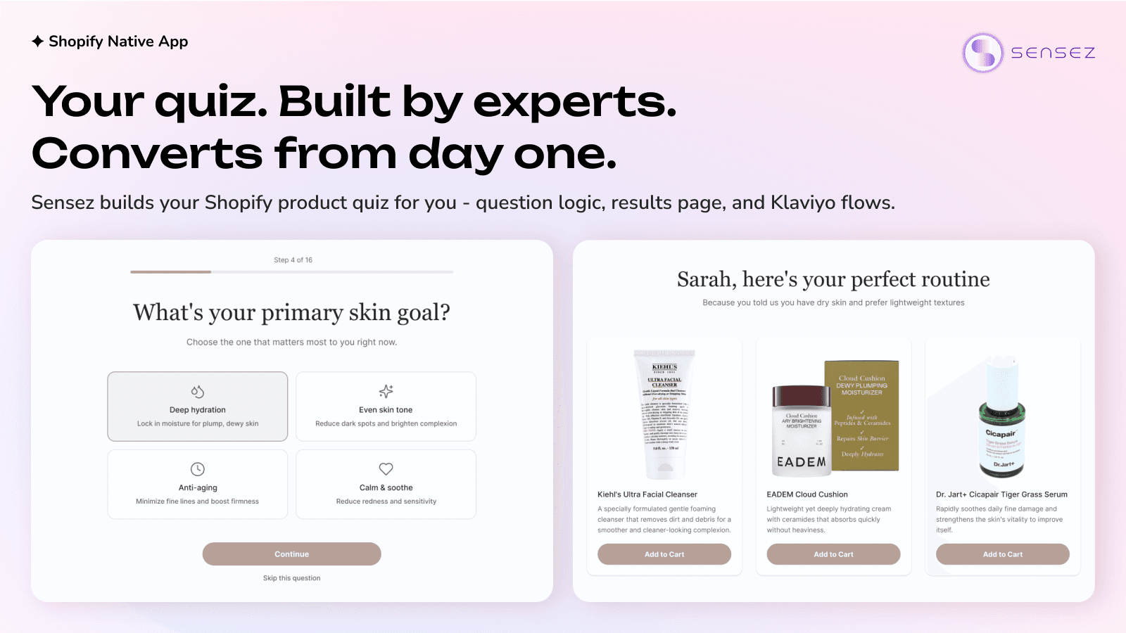 Quiz flow and results page that converts from day one