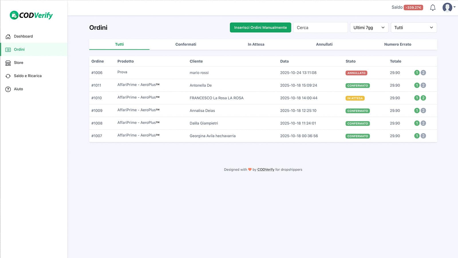 order screen