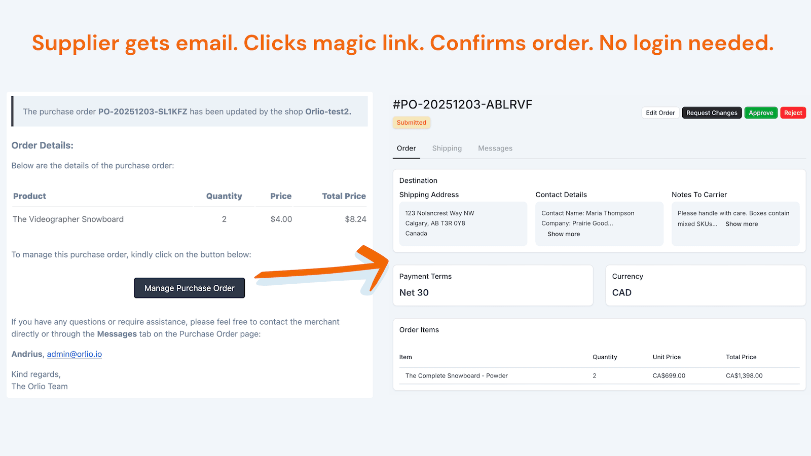 Supplier gets magic link.