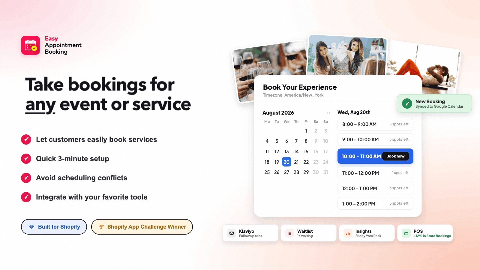 Take booking and appointments for anything on Shopify.