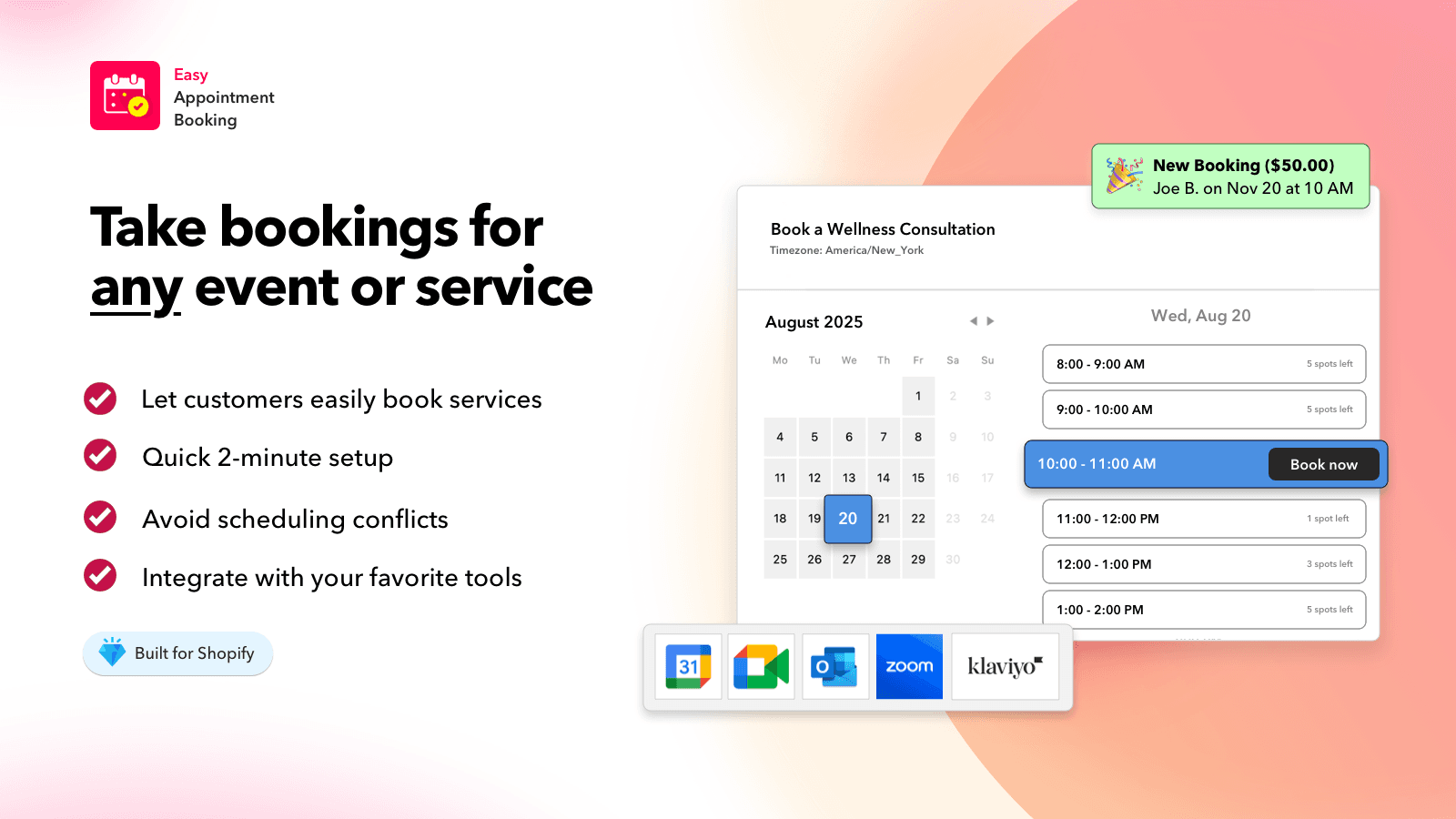 Take booking and appointments for anything on Shopify.