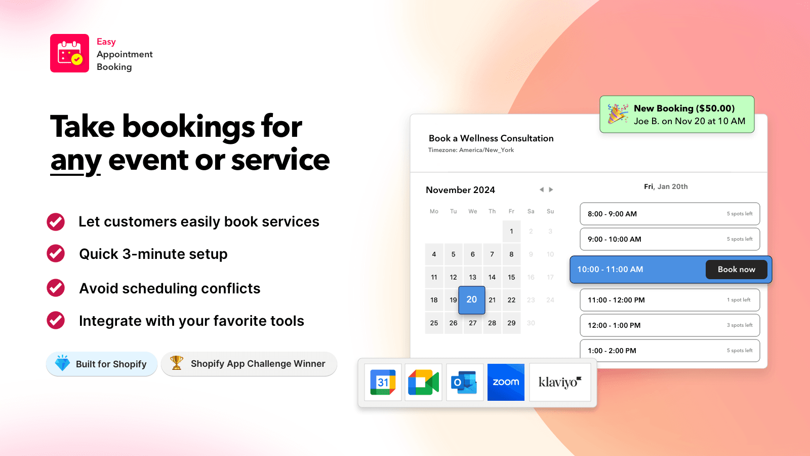 Take booking and appointments for anything on Shopify.