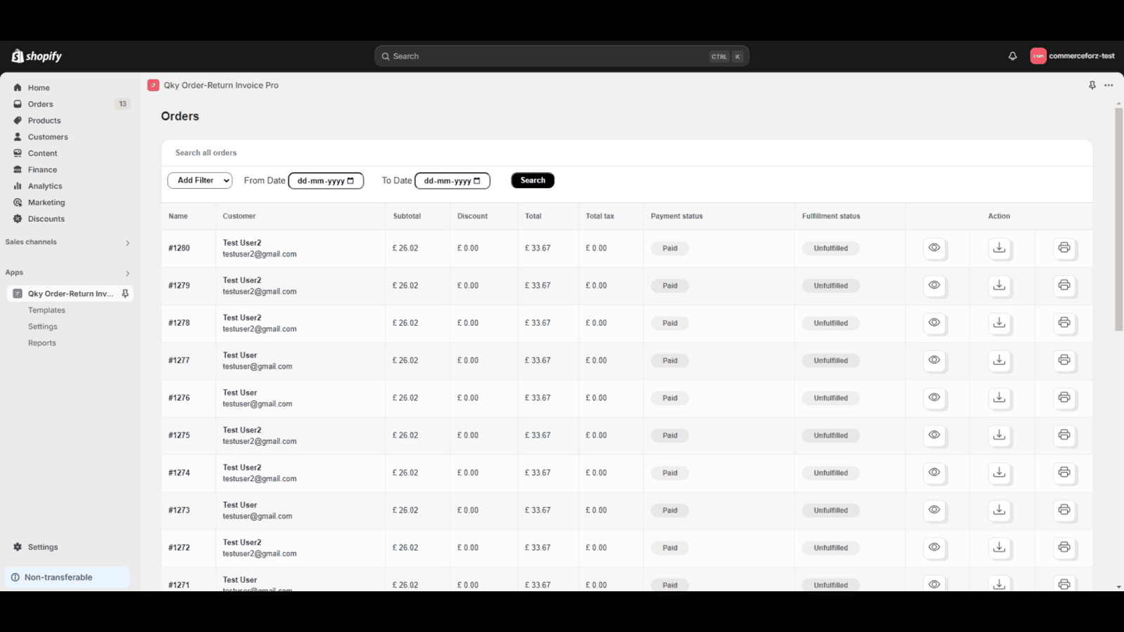 Order search results