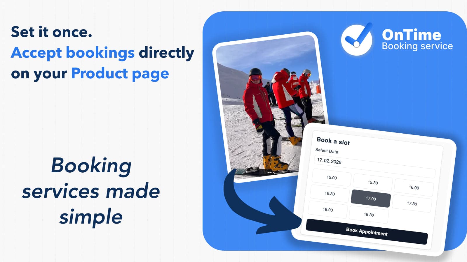 Online booking widget on a Shopify product page