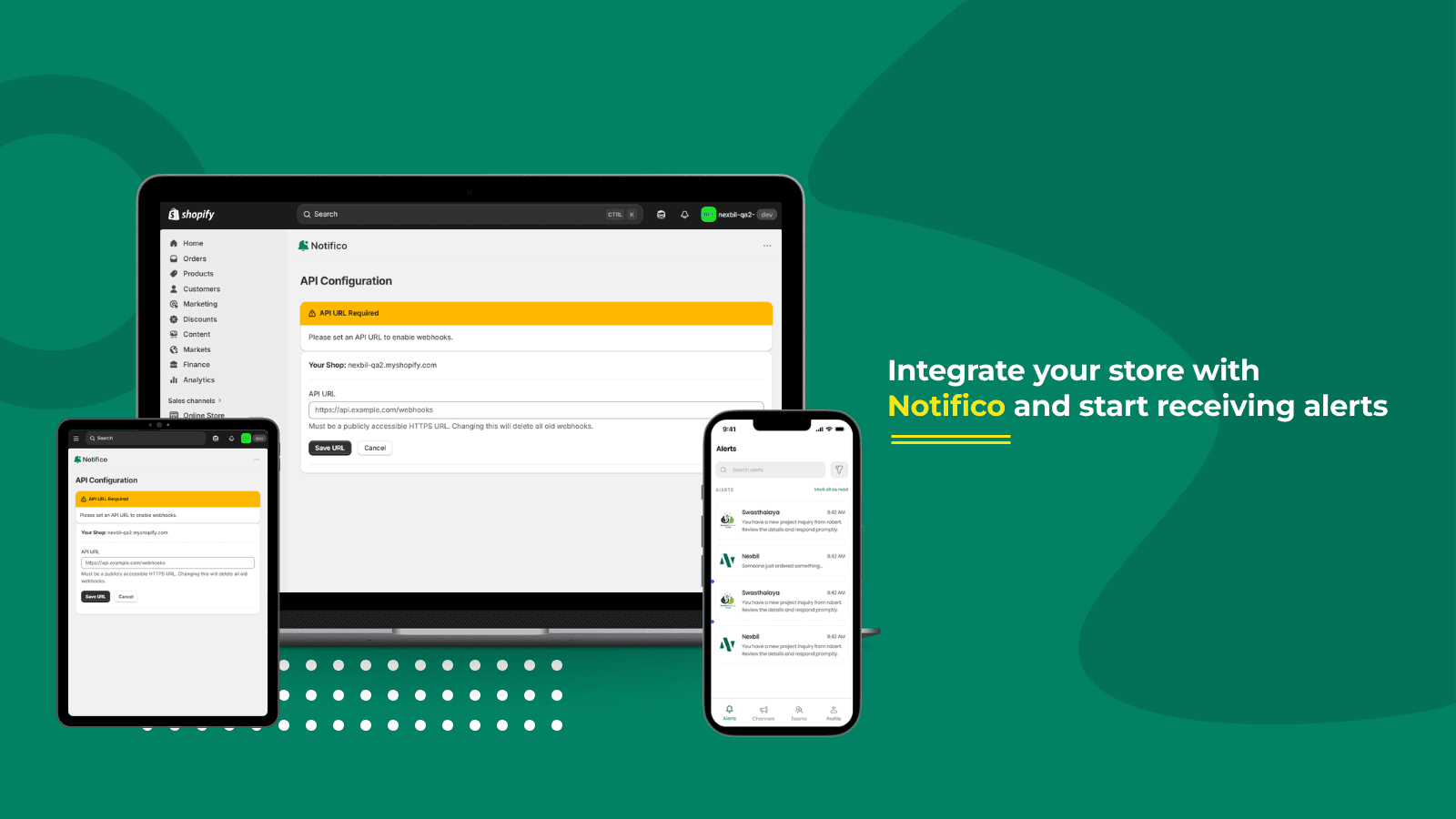 Showcasing api url required to integrate store with notifico app