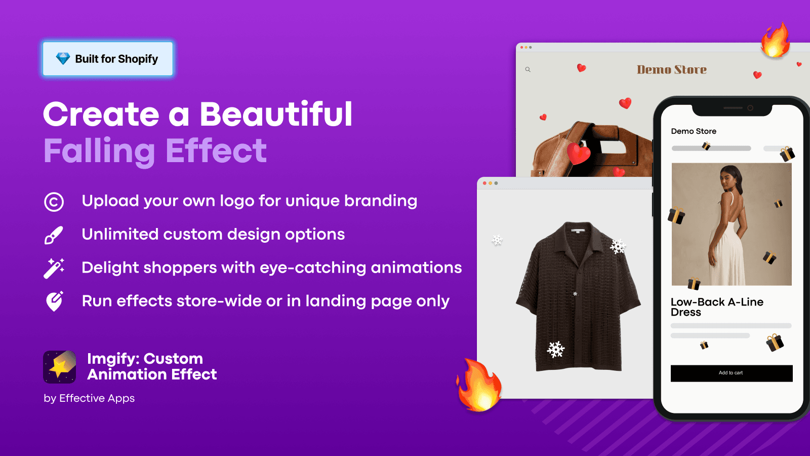 The falling effect in action: Falling hearts snow in the store.