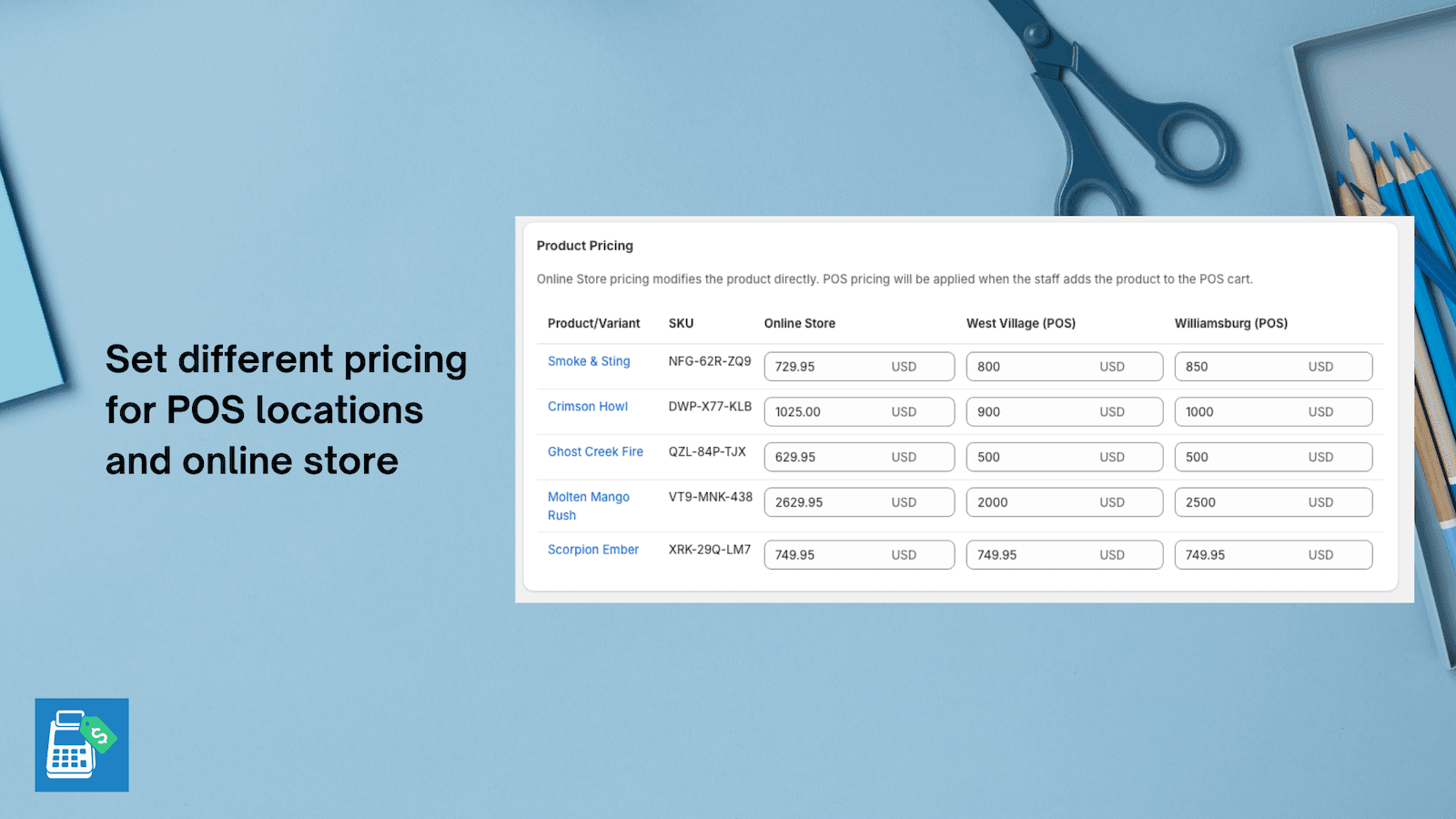 Set different pricing for POS locations and online store