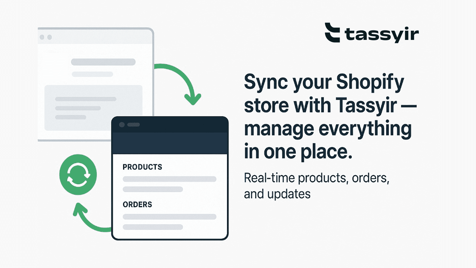 Dashboard view showing Shopify store data syncing with Tassyir
