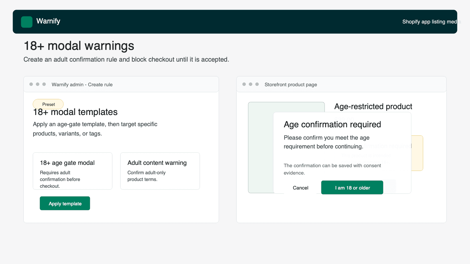 18+ modal and consent workflow