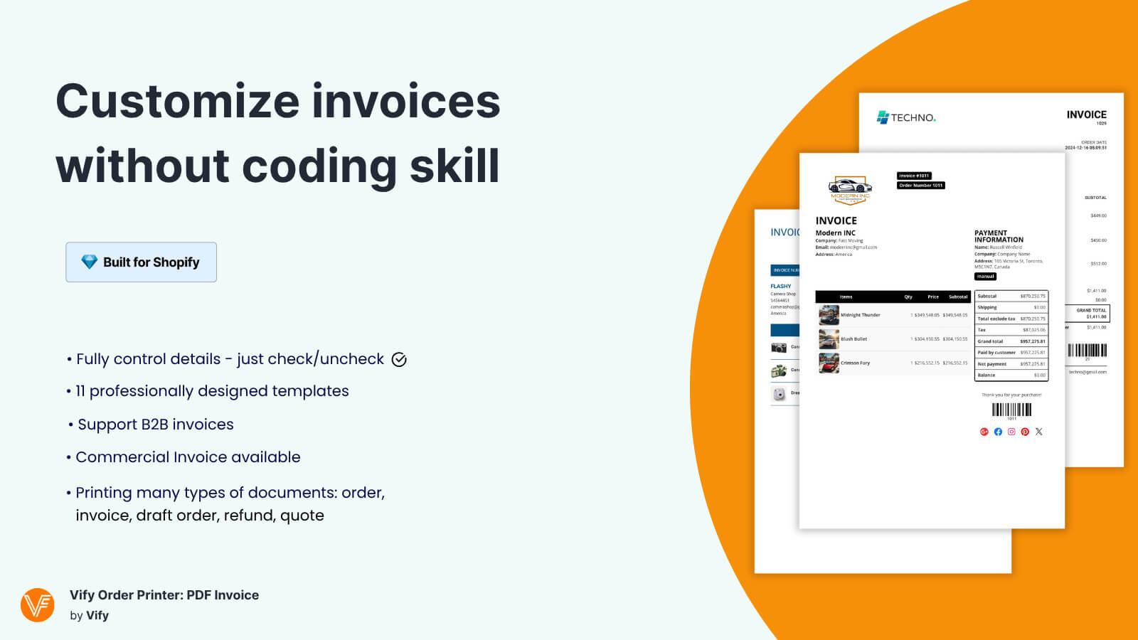 Auto-generate PDF invoices, receipts, refund and packing slips