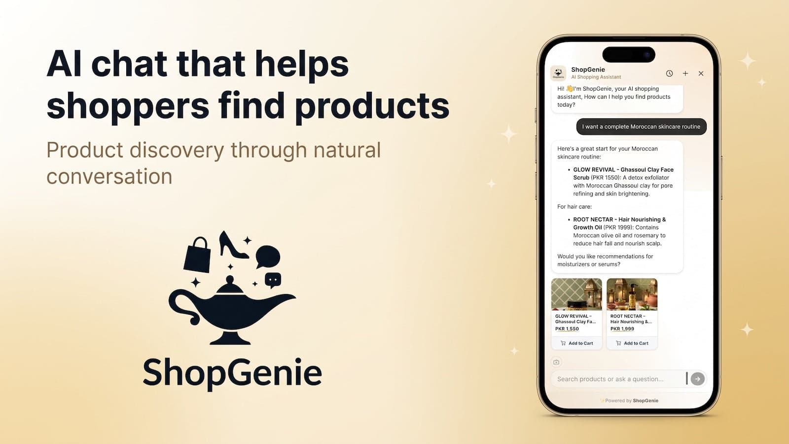 ShopGenie AI chat returning matched Moroccan skincare products