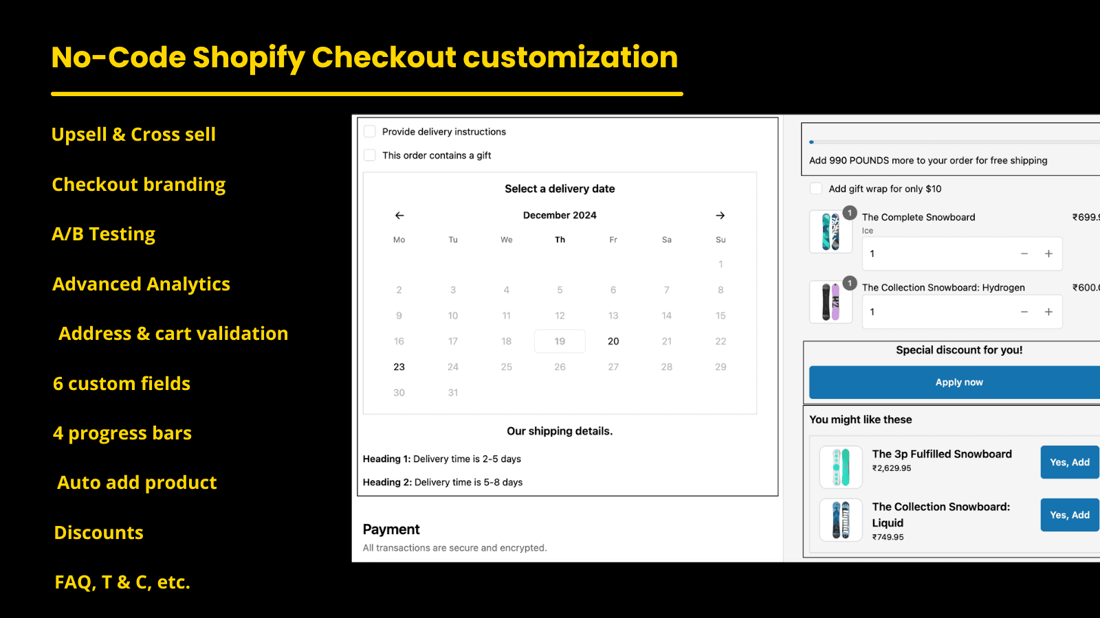 Boost AOV with checkout upsell, delivery date, A/B testing, AOV