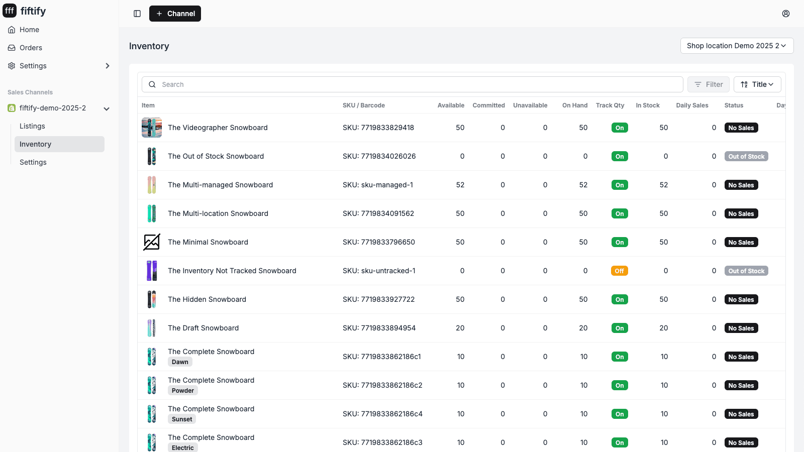 Fiftify inventory management dashboard