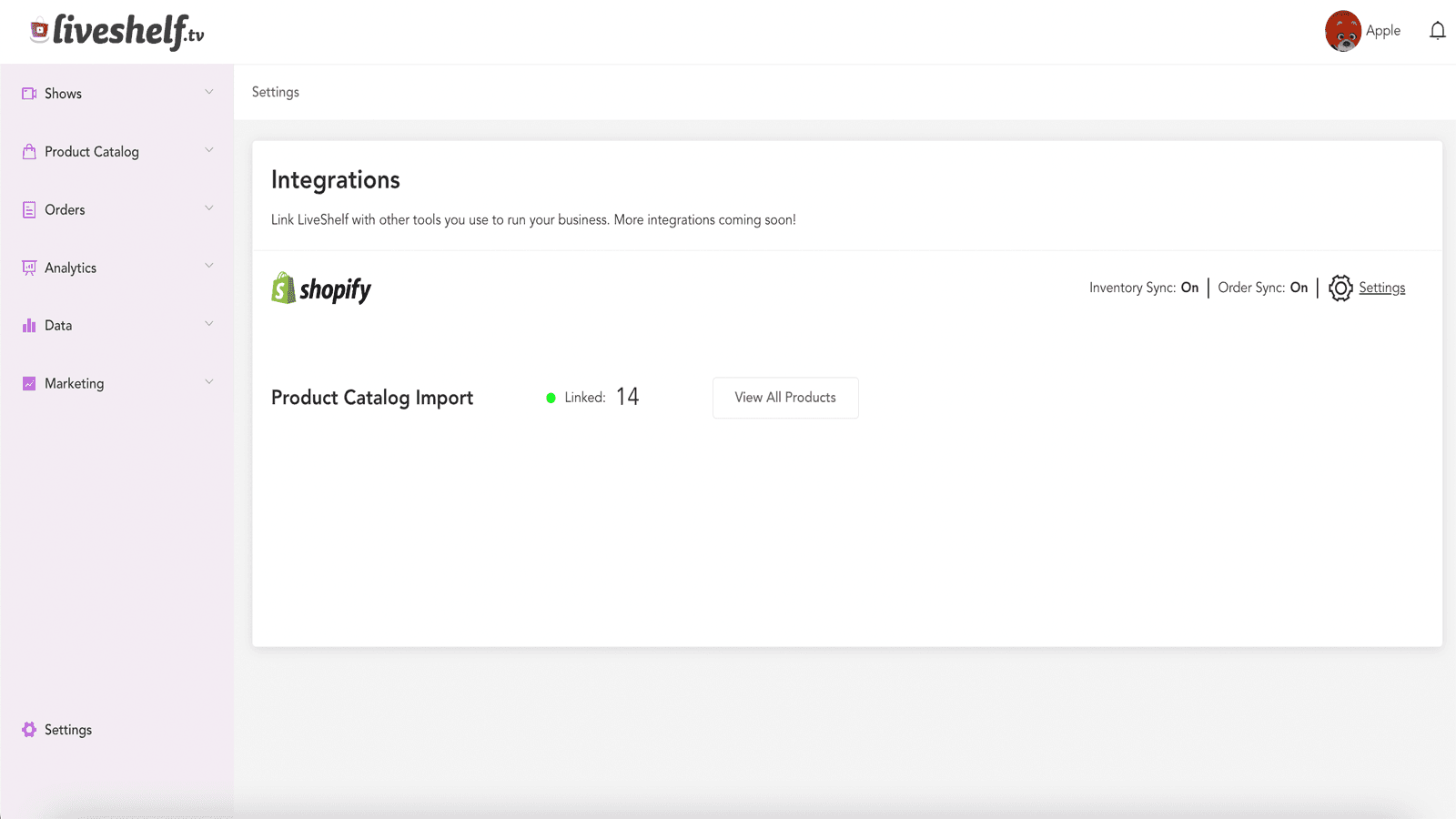 Integration result page in LiveShelf