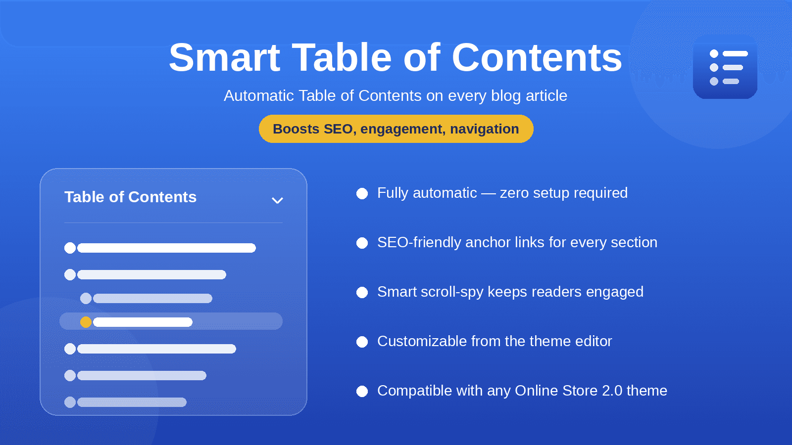Smart TOC on a blog post with featured image at the top
