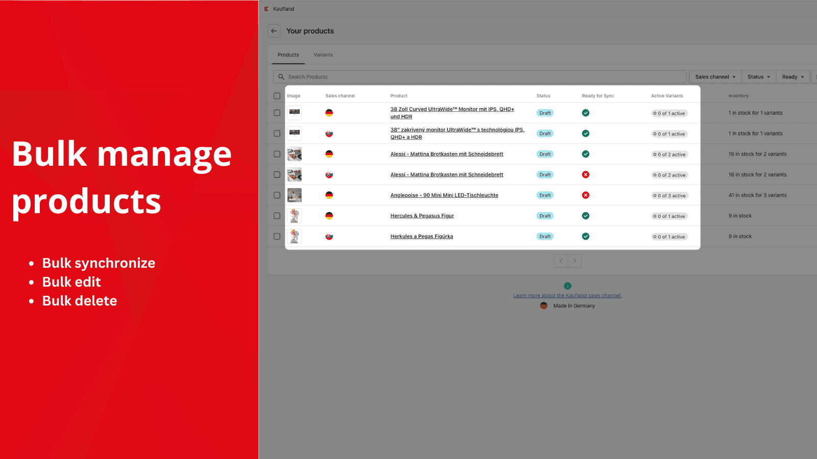 Bulk manage and synchronize products to Kaufland
